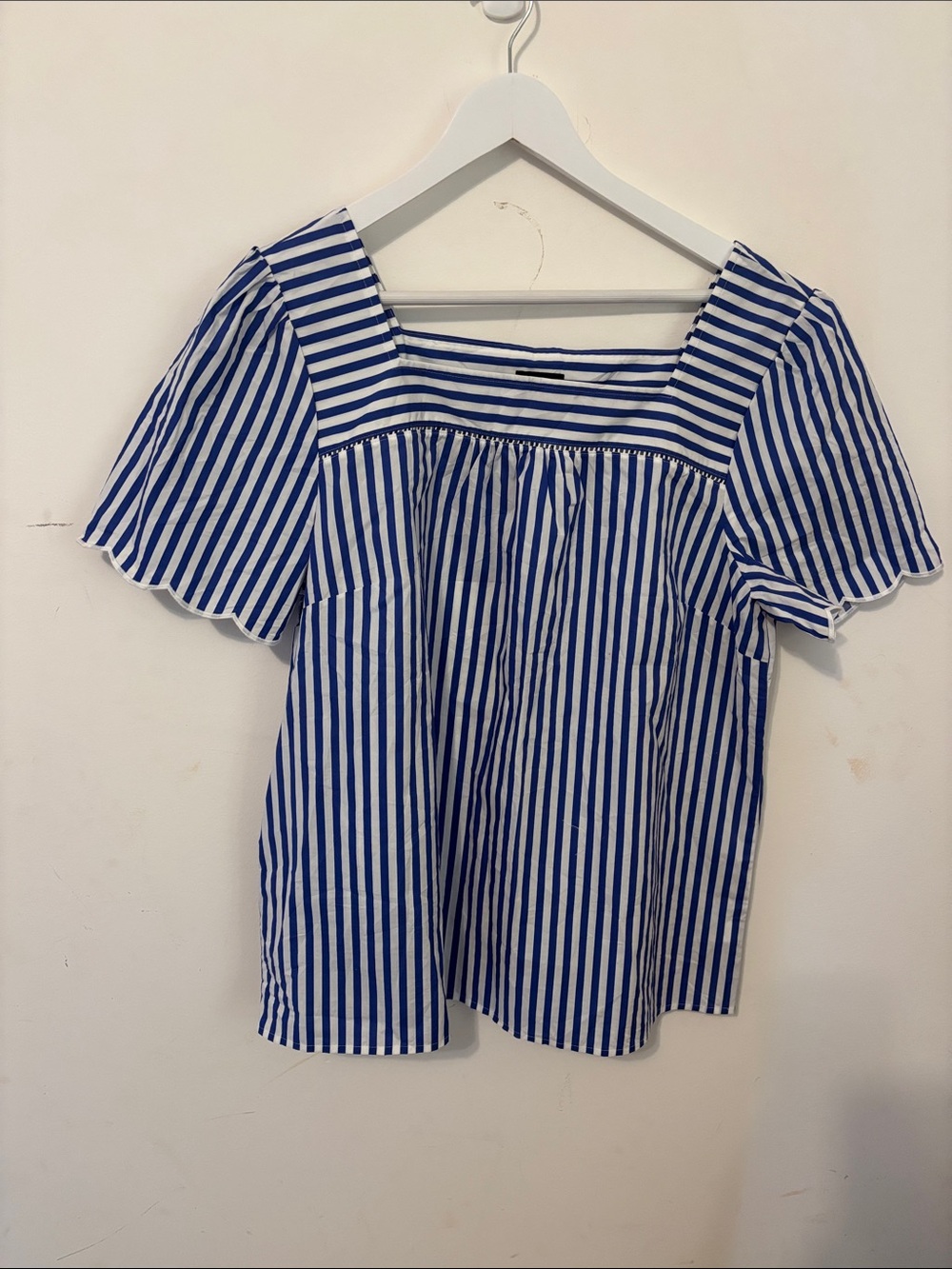 Talbots Blue and White Striped Square-Neck Blouse